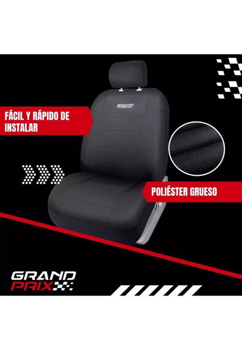 Funda cubre asiento auto camioneta universal Grand Prix, color negro-3