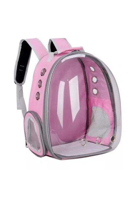 Bolsa de viaje para gatos mochila transparente mascotas rosado-0