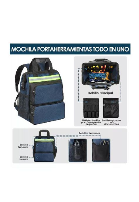Mochila porta herramientas multifuncional para electricista, color negro-2
