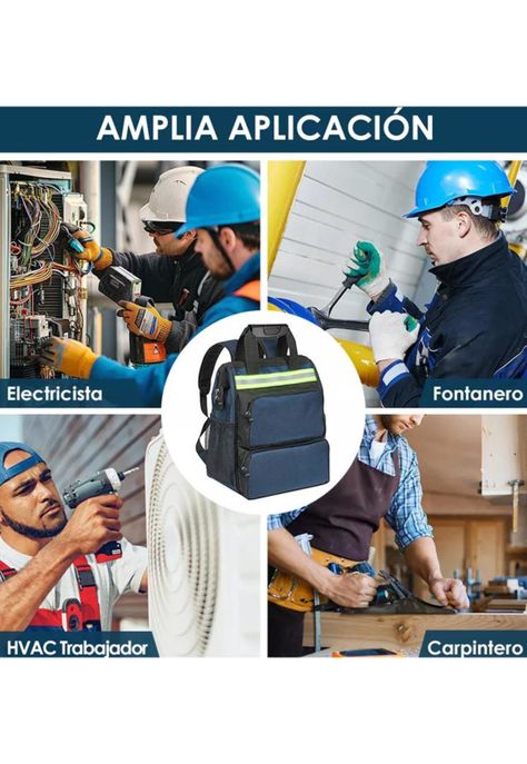 Mochila porta herramientas multifuncional para electricista, color negro-5