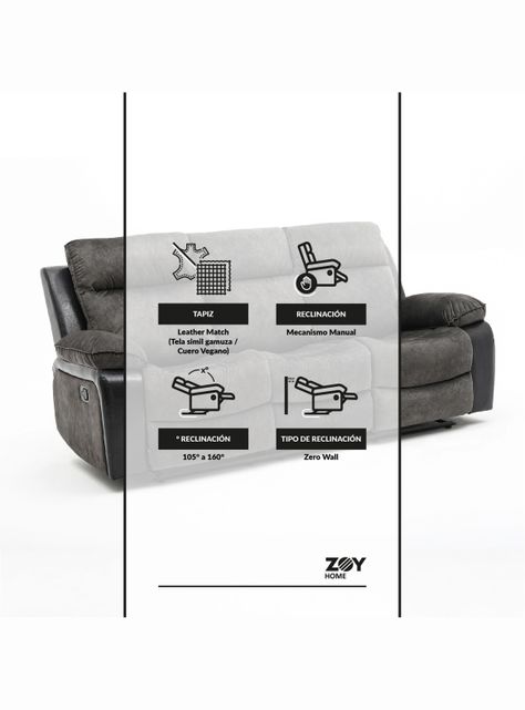Reclinable 3 Cuerpos Brunei Negro-5