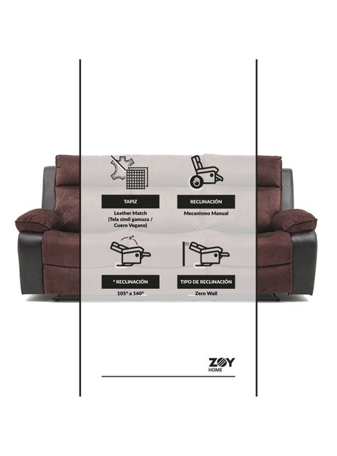 Reclinable 3 Cuerpos Brunei Café-6