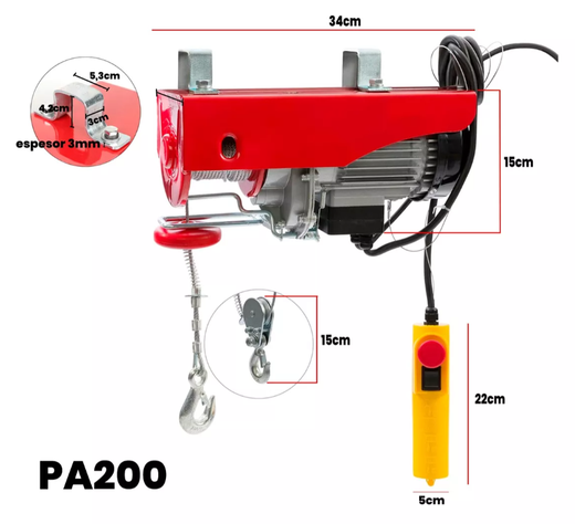 Tecle Eléctrico De Levante Capacidad Hasta 200 Kgs 220v 12m-4