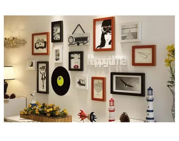 Set Marcos Foto Decorativo Pared 12 Piezas 2letreros 1vinilo-1