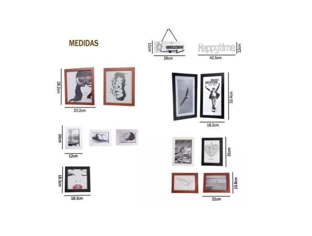 Set Marcos Foto Decorativo Pared 12 Piezas 2letreros 1vinilo-3