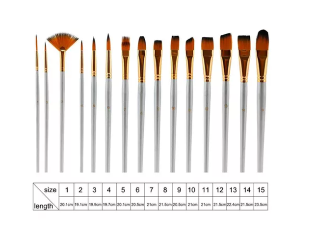 Set Pinceles 15 Piezas Pelo Sintético Acuarela -1