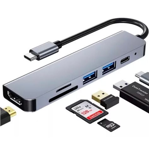 Hub Adaptador Usb-c 6 En 1 (hdmi,2x Usb 3.0, Tf, Sd, Usb-c) Agregar a favoritos-0
