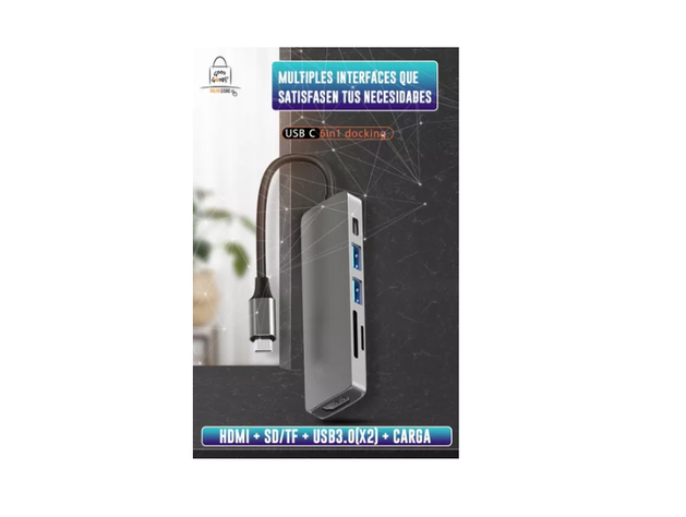 Hub Adaptador Usb-c 6 En 1 (hdmi,2x Usb 3.0, Tf, Sd, Usb-c) Agregar a favoritos-1
