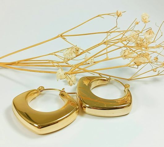 Aros Chunky rombo Minimalista Chapado En Oro-5
