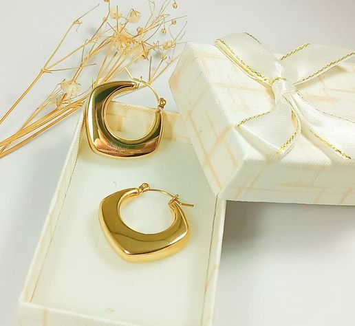 Aros Chunky rombo Minimalista Chapado En Oro-2