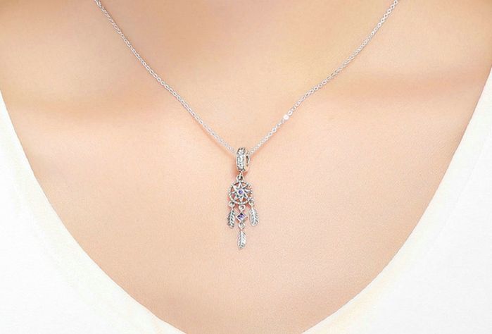 Charm dije abalorio atrapasueños pulsera o colgante lila -3