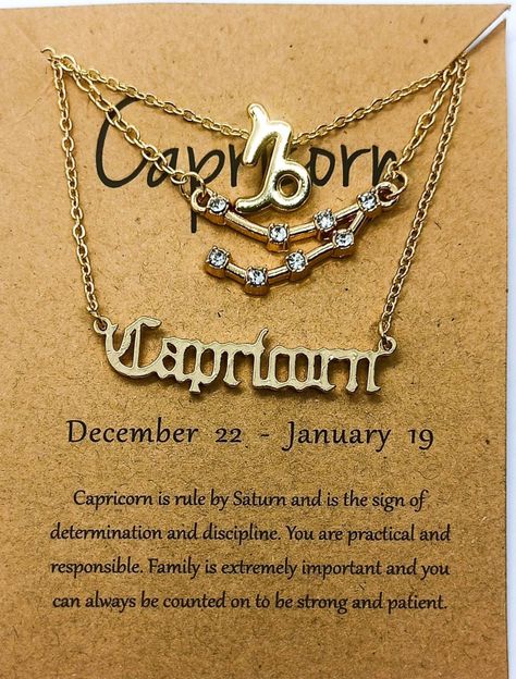 Collar Multicapa 3 En 1 Colgantes Zodiaco Capricornio Constelaciones baño de oro-5