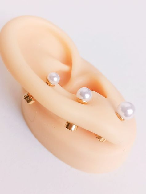 Pack De Aros Piercing Perlas Seguridad Chapadas En Oro 18k-4