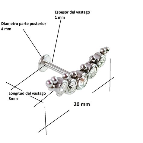 Piercing Oreja Tragus Conch Labret Modelo Media Luna Hipoalergenico Unidad-5