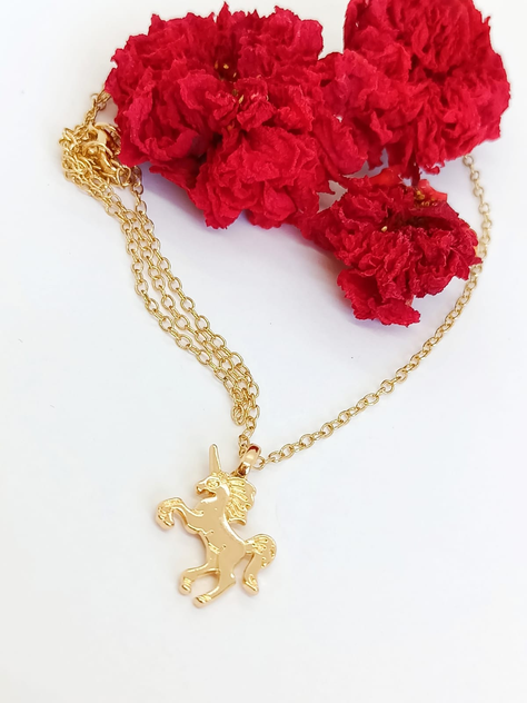 Colgante Unicornio Dorado baño de oro Niñas Mujeres-3