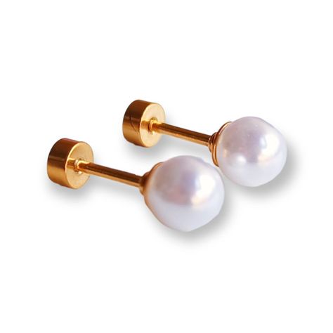 Aros Perlas 6mm tuerca tapa seguridad chapado oro 18kl-2