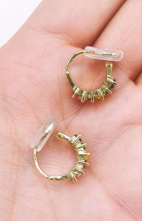 Aros Sin Perforacion Huggies Zirconia Cubicas Colores-3