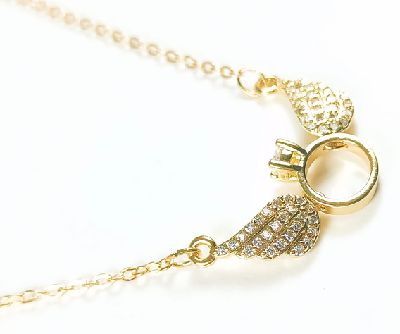 Colgante Alas Zirconiacon anillo Solitario Amor Circulo enchapado en oro 18kl-4