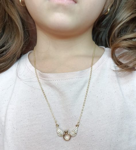 Colgante Alas Zirconiacon anillo Solitario Amor Circulo enchapado en oro 18kl-3