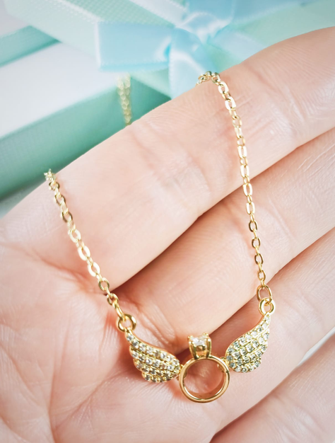 Colgante Alas Zirconiacon anillo Solitario Amor Circulo enchapado en oro 18kl-7