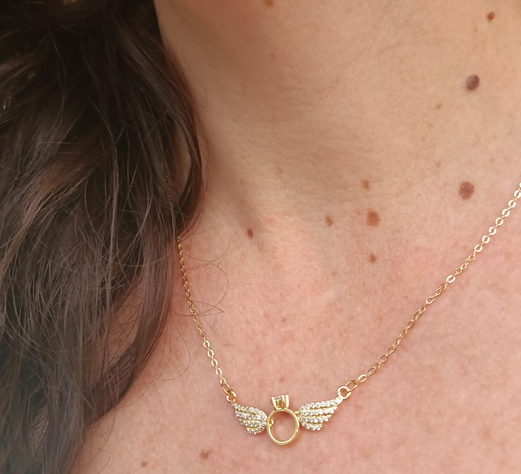 Colgante Alas Zirconiacon anillo Solitario Amor Circulo enchapado en oro 18kl-5