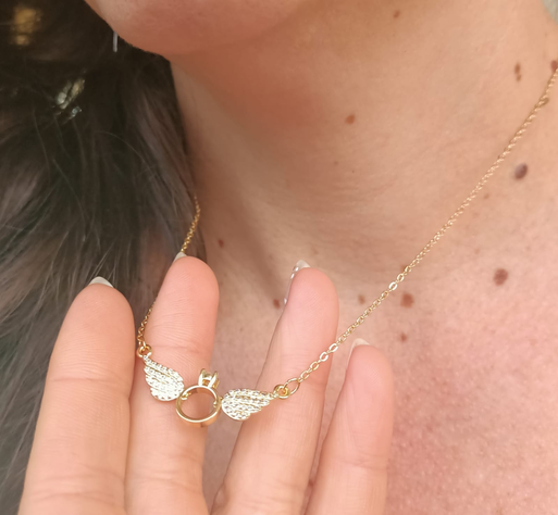 Colgante Alas Zirconiacon anillo Solitario Amor Circulo enchapado en oro 18kl-8