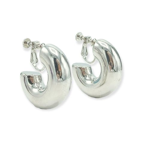 Aros Sin Perforacion Argollas Big Chunky Plateadas-0