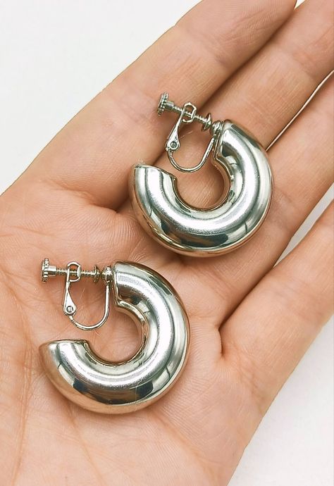 Aros Sin Perforacion Argollas Big Chunky Plateadas-5