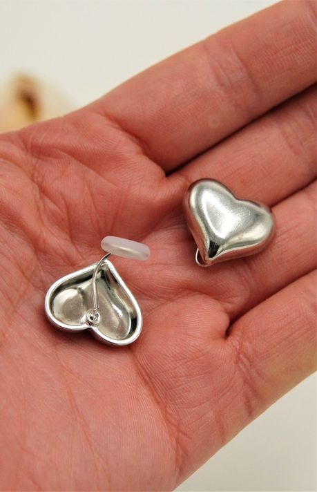 Aros Sin Perforacion corazon chunky bañado En plata-4