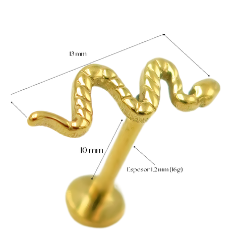 Piercing Labret Serpiente Chapada En Oro Titanio Astm F136-3