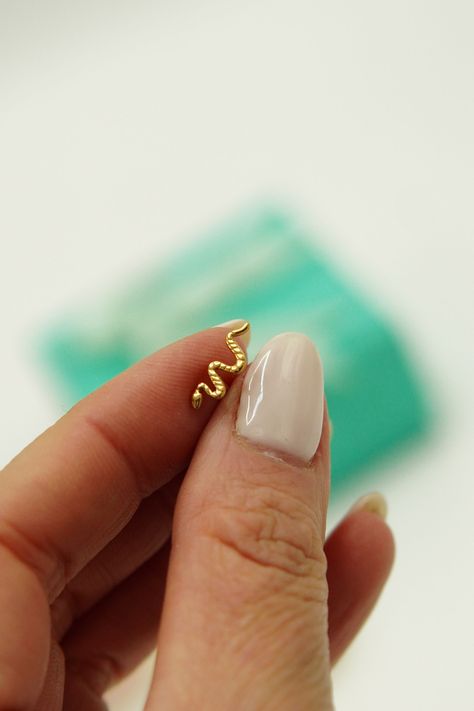 Piercing Labret Serpiente Chapada En Oro Titanio Astm F136-4