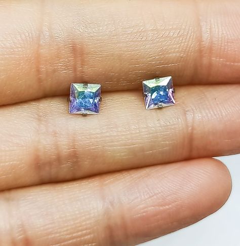 Aros de seguridad Punto de Luz Cuadrado Hipoalergénicos zirconio tornasol 5mm-4