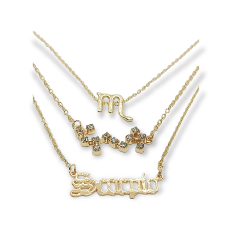 Collar Multicapa 3 En 1 Colgantes Zodiaco Escorpio Constelaciones baño de oro-0