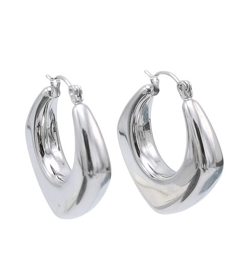 Argollas Chunky Hoop Rombo Plateadas Hipoalergenicas -0
