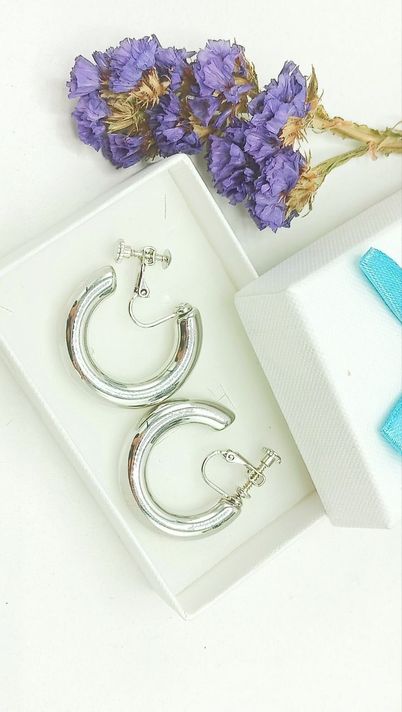 Aros Sin Perforacion Argollas skinny Chunky Plateadas-1