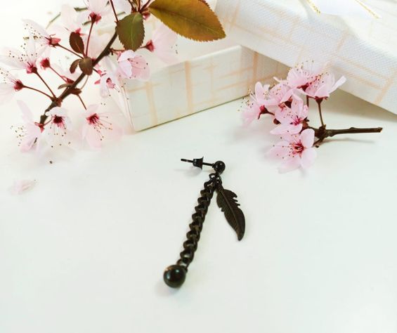 Pendiente Largo Kpop Pluma Eslabón Moda Cosplay Punk Unidad Negro-5