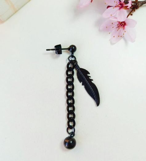 Pendiente Largo Kpop Pluma Eslabón Moda Cosplay Punk Unidad Negro-2