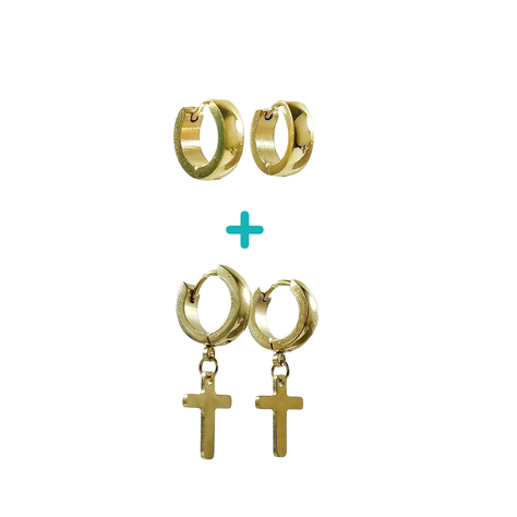 Pack De 2 Argollas Lisas Chunky Huggies Chapadas En Oro 18k-0