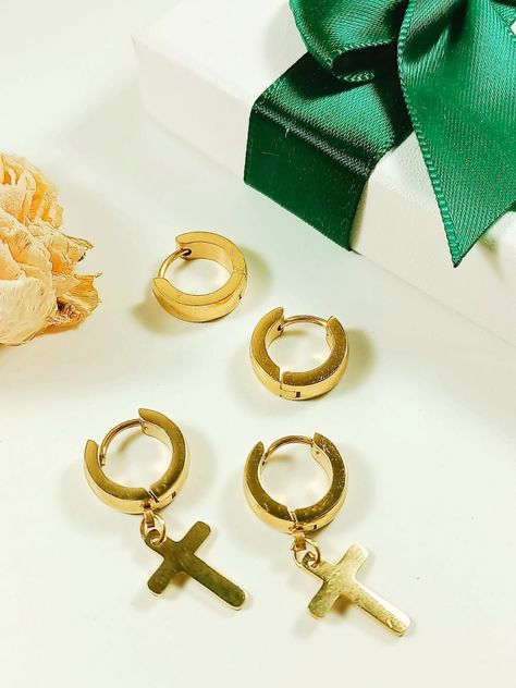 Pack De 2 Argollas Lisas Chunky Huggies Chapadas En Oro 18k-1