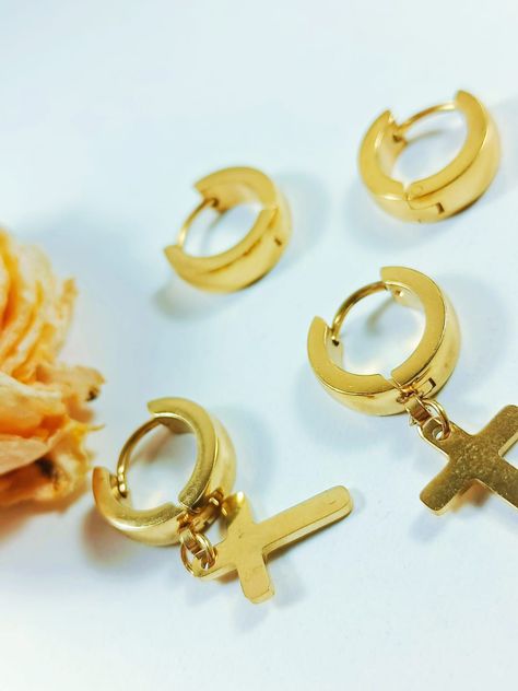 Pack De 2 Argollas Lisas Chunky Huggies Chapadas En Oro 18k-5