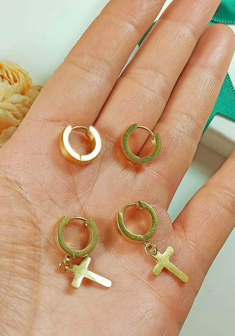 Pack De 2 Argollas Lisas Chunky Huggies Chapadas En Oro 18k-6