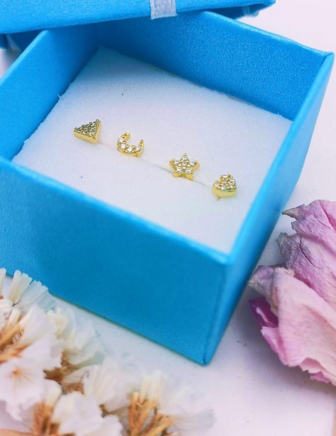 Pack 4 Aros Piercing Oreja Trendy Plata 925 Chapado En Oro-1