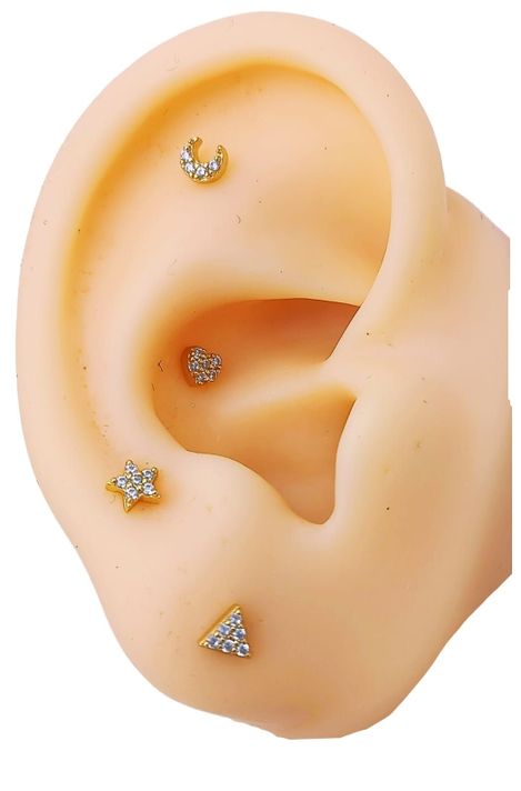 Pack 4 Aros Piercing Oreja Trendy Plata 925 Chapado En Oro-2