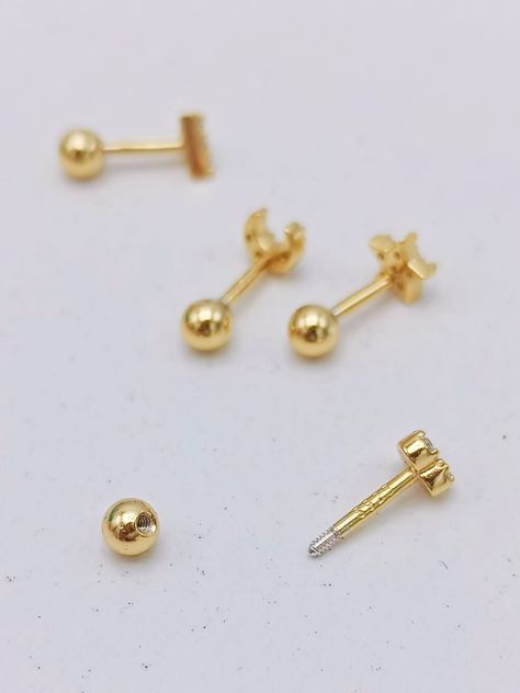 Pack 4 Aros Piercing Oreja Trendy Plata 925 Chapado En Oro-3