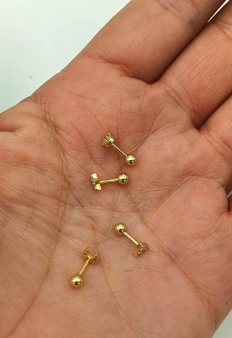 Pack 4 Aros Piercing Oreja Trendy Plata 925 Chapado En Oro-4