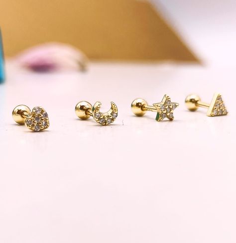 Pack 4 Aros Piercing Oreja Trendy Plata 925 Chapado En Oro-5