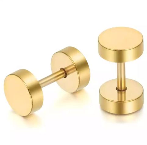 Aros Redondos 8mm Barbell Moda Punk Rock Chapados En Oro 18k-0