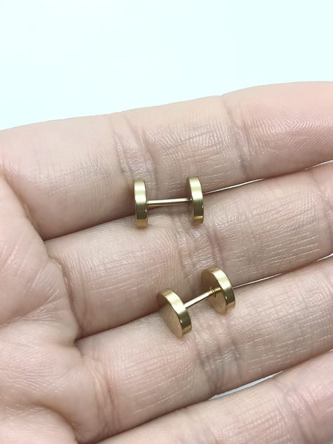 Aros Redondos 8mm Barbell Moda Punk Rock Chapados En Oro 18k-3