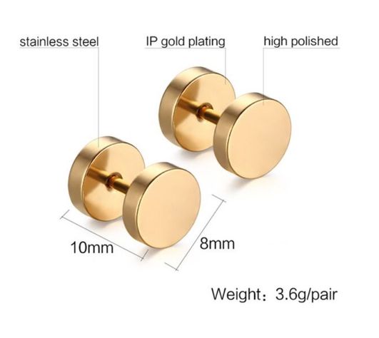 Aros Redondos 8mm Barbell Moda Punk Rock Chapados En Oro 18k-4