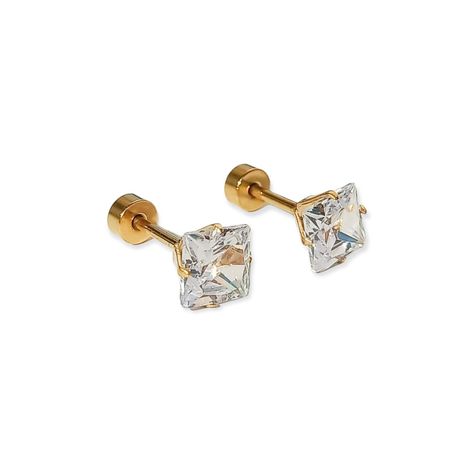 Aros Puntos De Luz Zirconio 6mm Cuadrado Chapados en oro 18kl-0